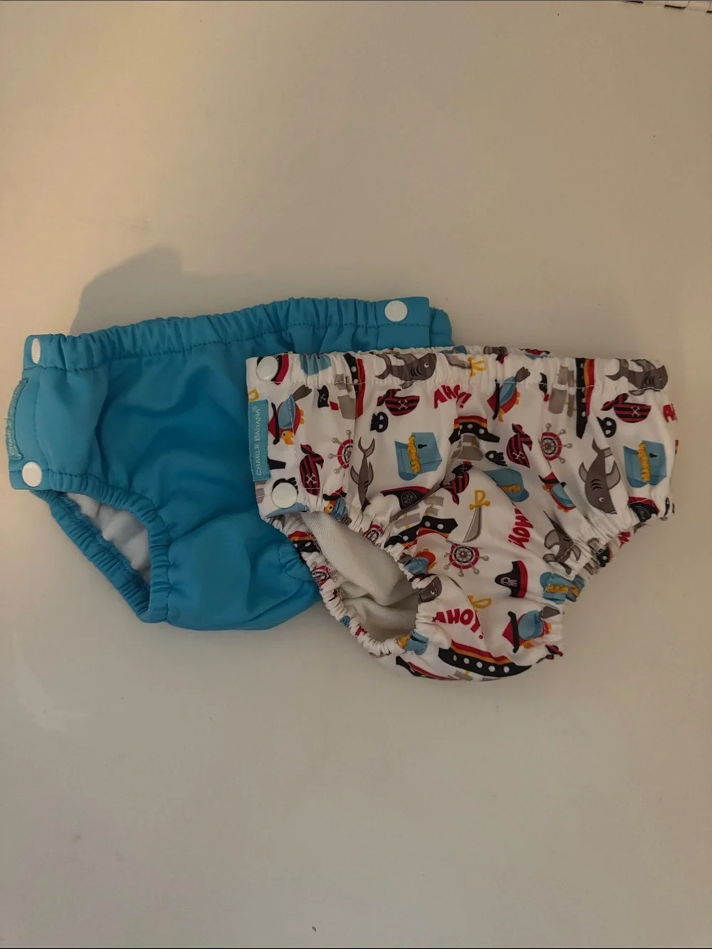 Charlie Banana Blue Solid & White Pirate Print Swim Diaper Set